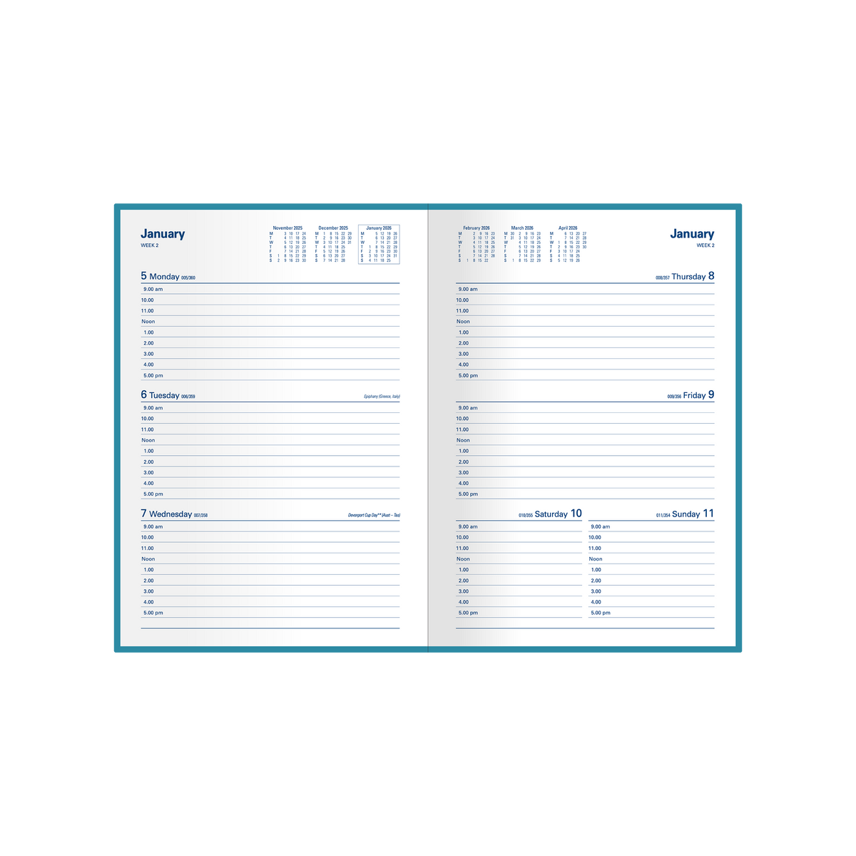 Belmont Calendar Year 2026 Diary/Planner, Week to View, A5 PVC Cover