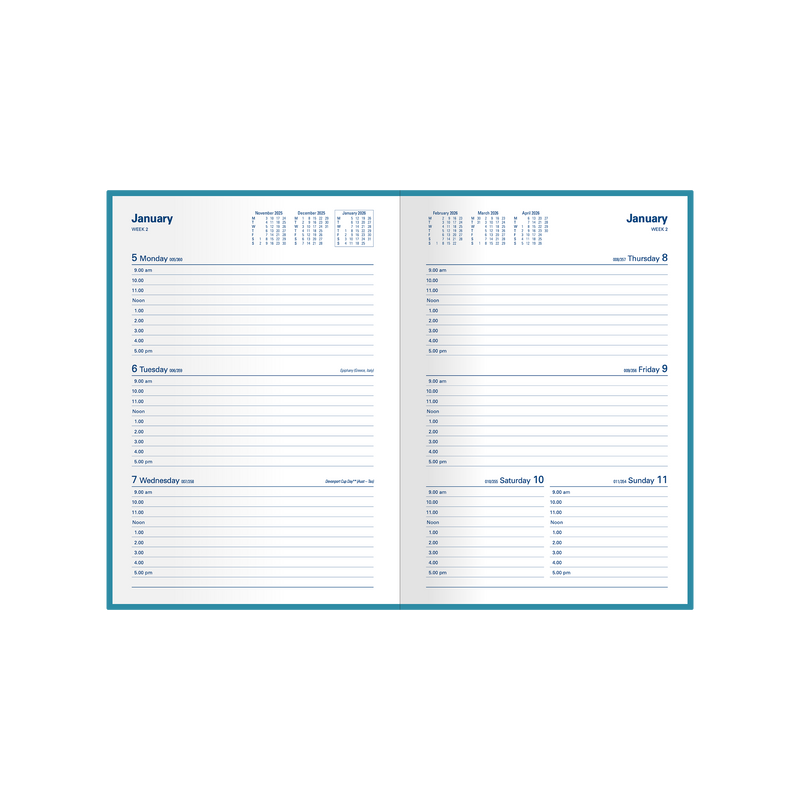 Belmont Calendar Year 2026 Diary/Planner, Week to View, A5 PVC Cover