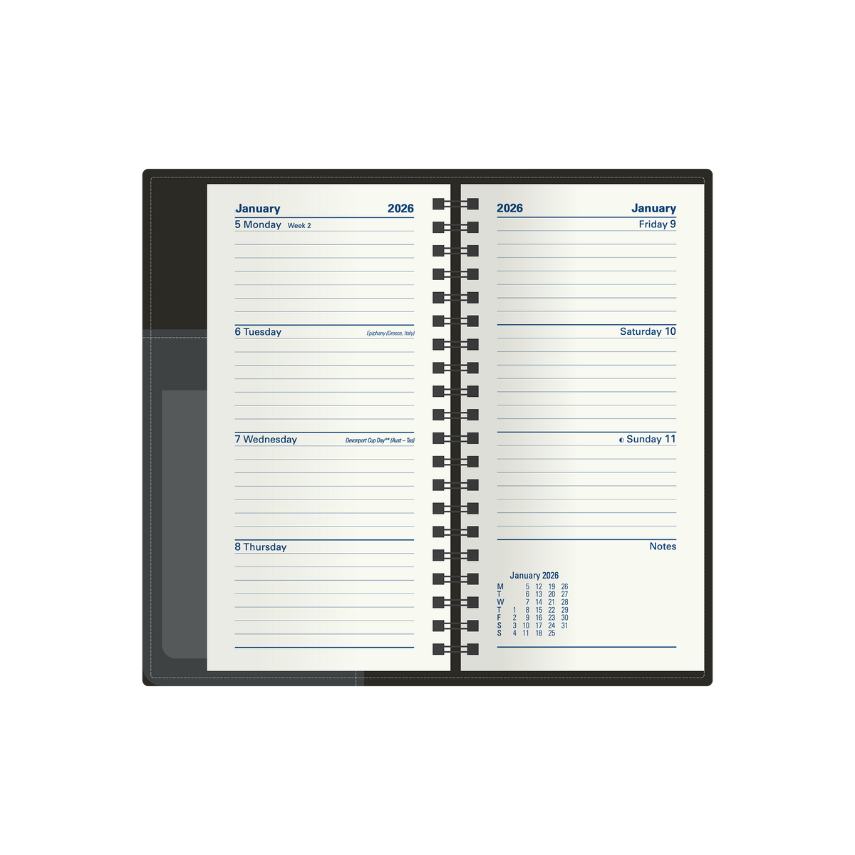 Associate II Slimline Calendar Year 2026 Diary/Planner, Week to View - Vertical, B6/7 PU Padded Cover
