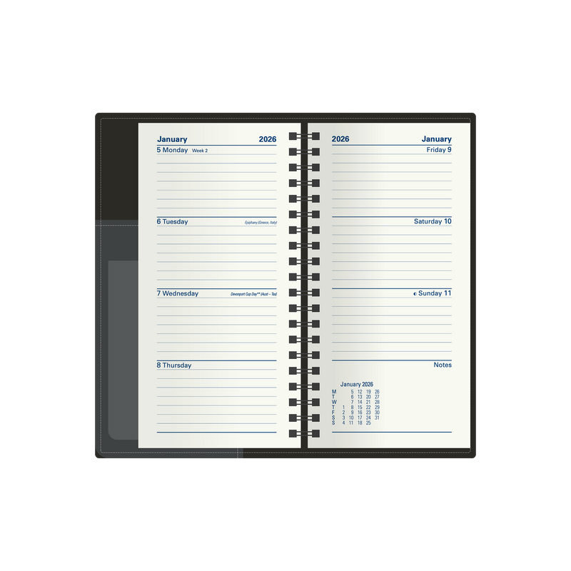 Associate II Slimline Calendar Year 2026 Diary/Planner, Week to View - Vertical, B6/7 PU Padded Cover