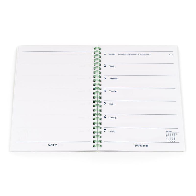 Colplan Calendar Year 2026 Diary/Planner, Week to View (Right) with Notes (Left), A5 Soft Cover