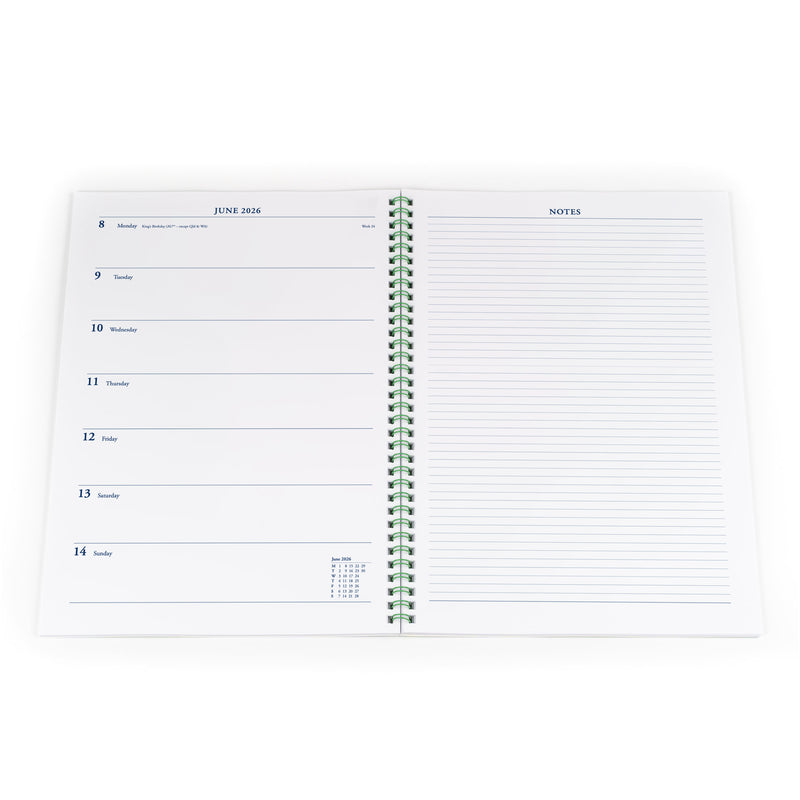 Colplan Calendar Year 2026 Diary/Planner, Week to View (Left) with Notes (Right), A4 Soft Cover