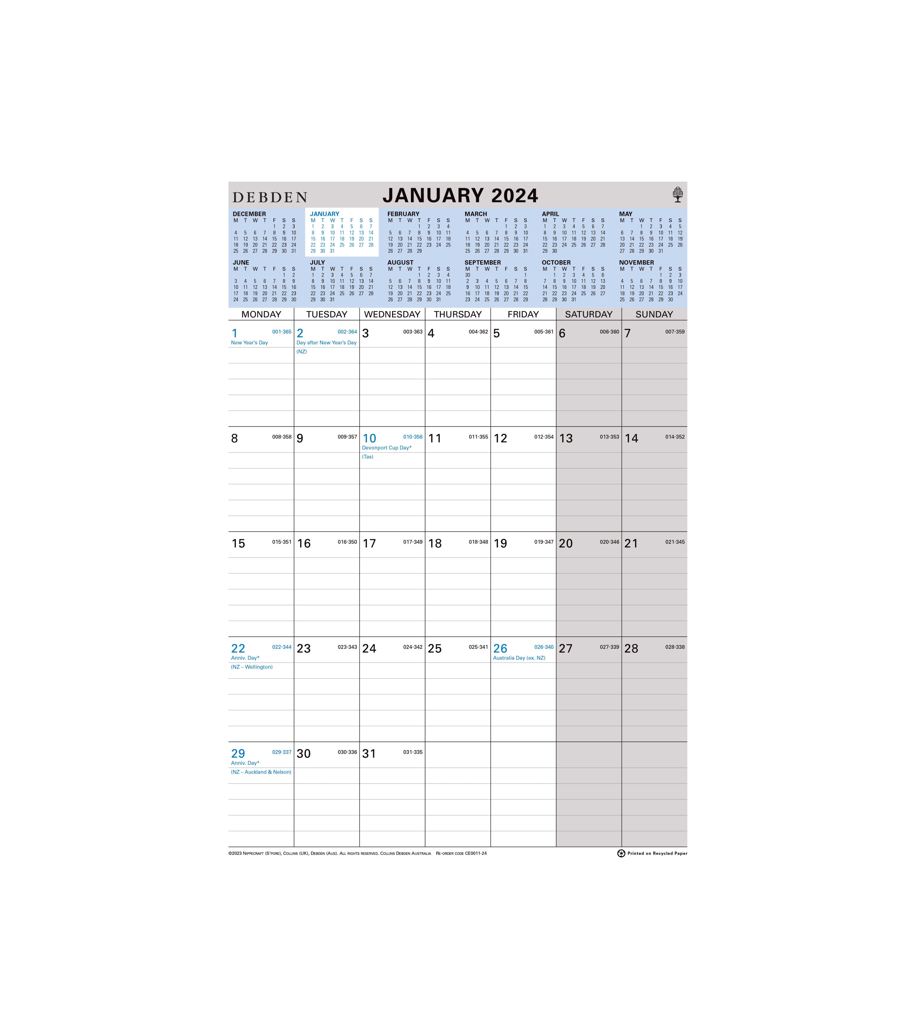 Wall Planners & Calendars 2024 - 12 Month Wiro Calendar, Size A4