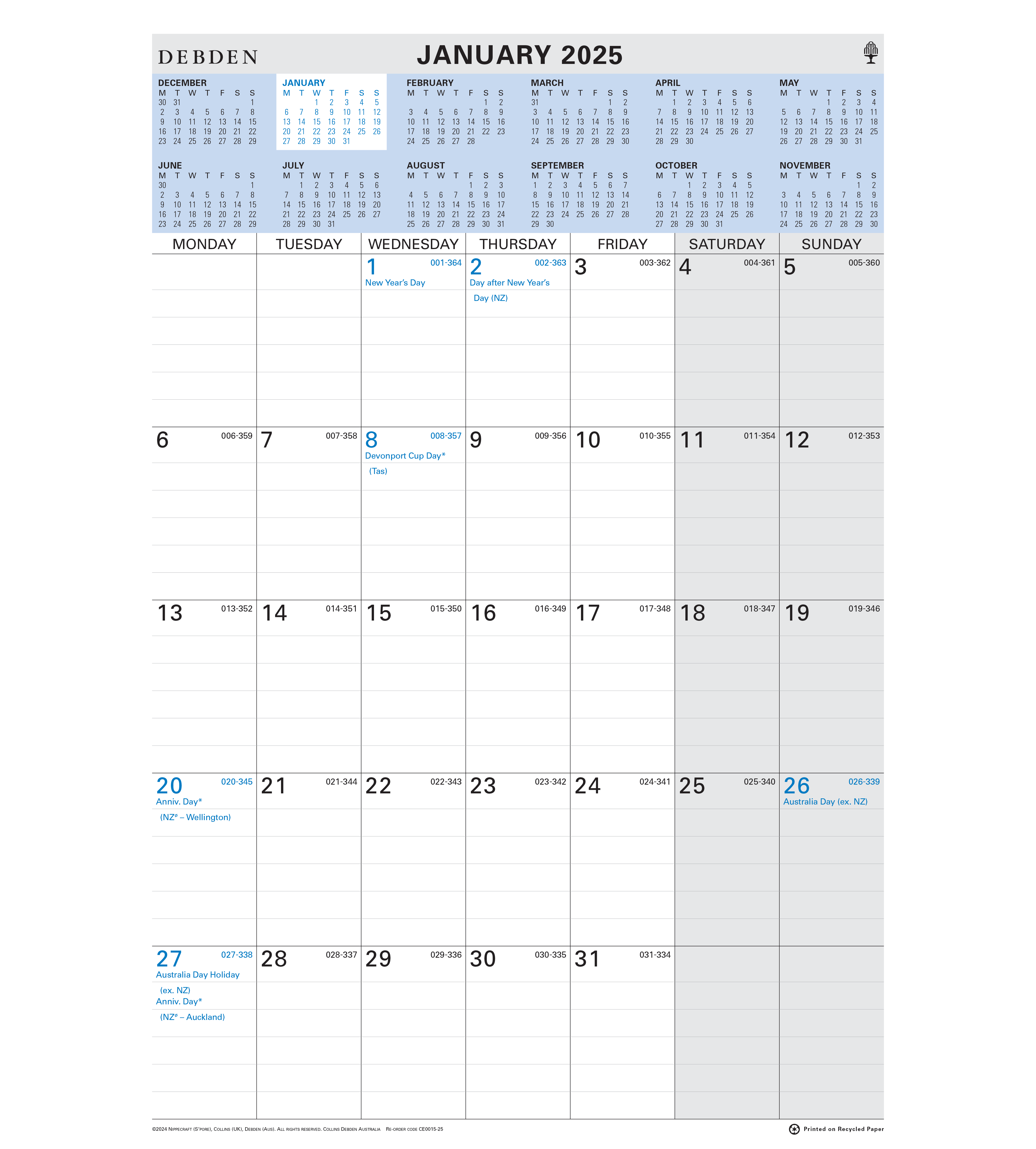 Wall Planner -577 x 394 Month-to-view 2025 Calendar year planner