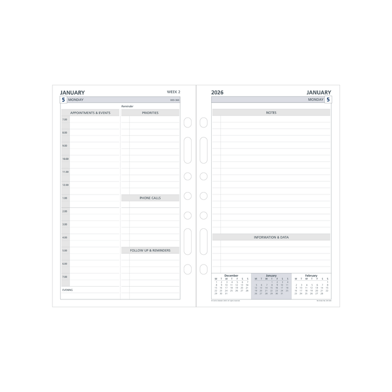 Day Planner Calendar Year 2026 Diary/Planner, 2 Pages to a Day, Desk Refill