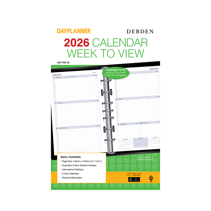 Day Planner Calendar Year 2026 Diary/Planner, Week to View - with Appointments, Desk Refill