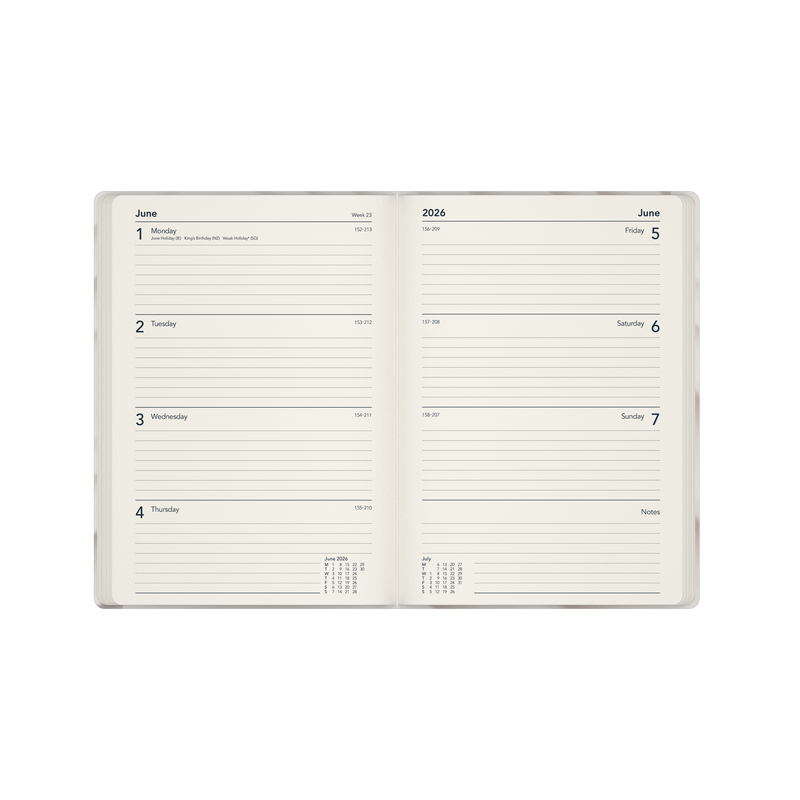 Dimensional Calendar Year 2026 Diary/Planner, Week to View, A5 Recycled Hard Cover - Striped