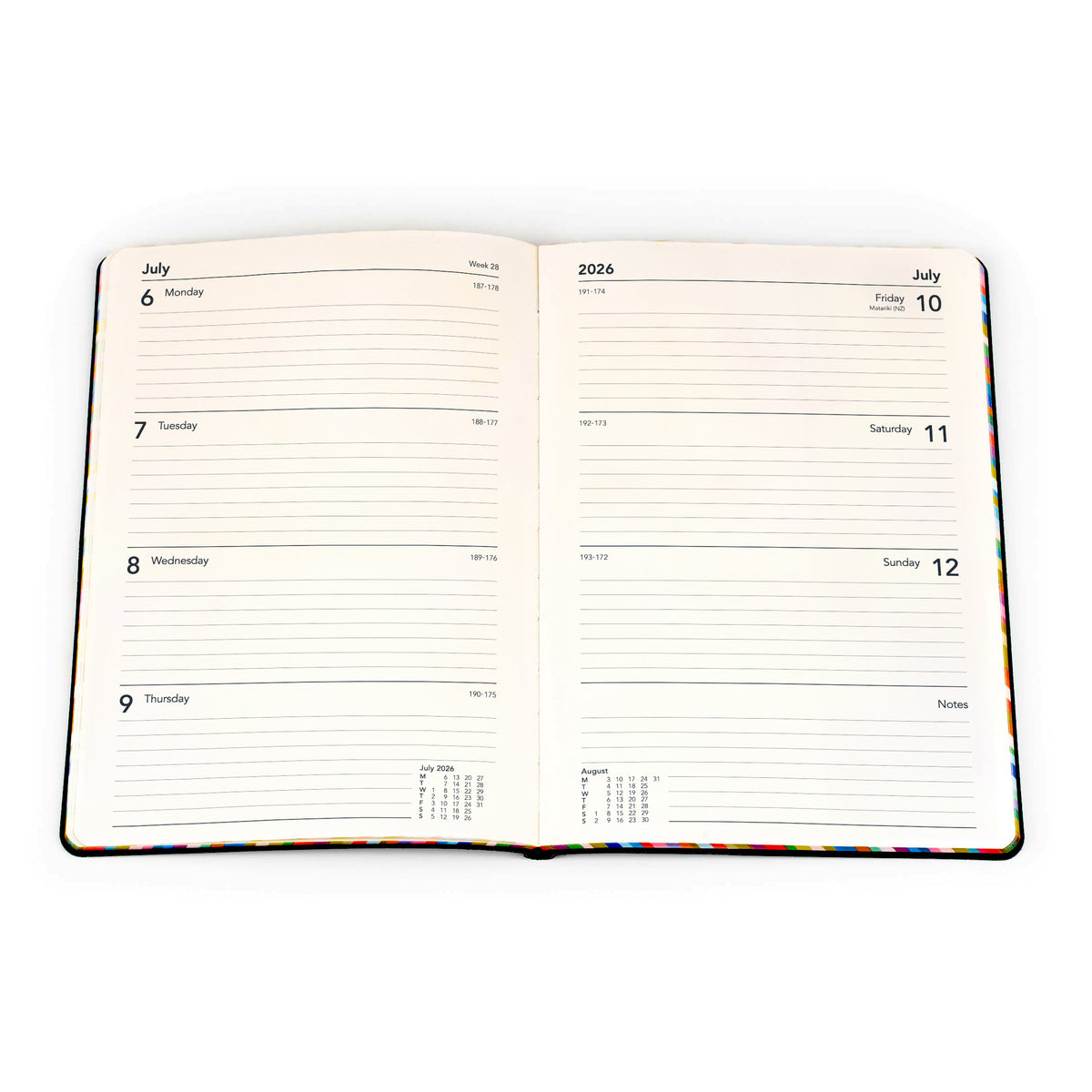 Edge Rainbow Calendar Year 2026 Diary/Planner, Week to a View, A5 Soft Cover