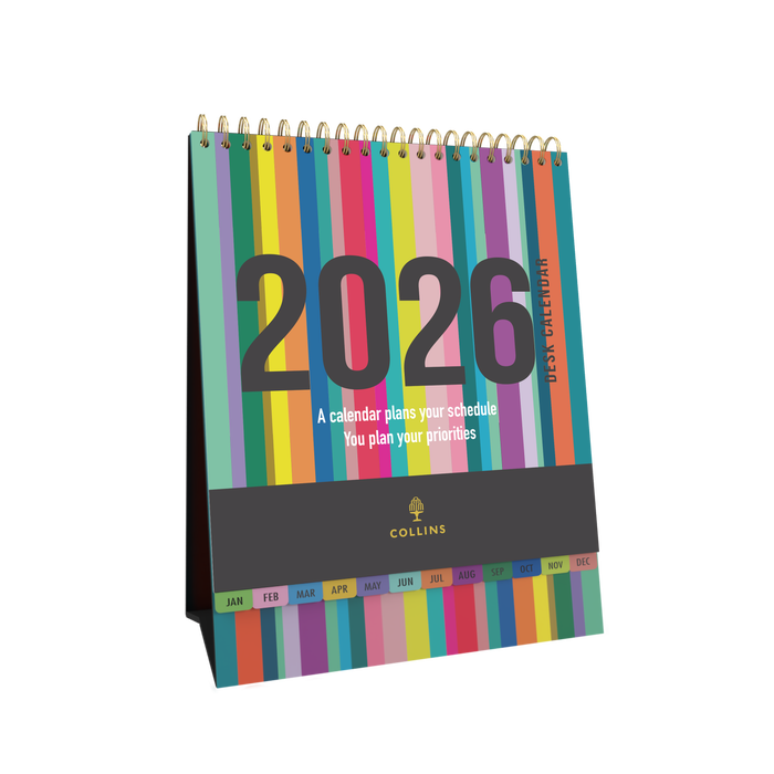 Edge Rainbow Desktop Calendar Year 2026 Diary/Planner, Month to View, Wiro Bound