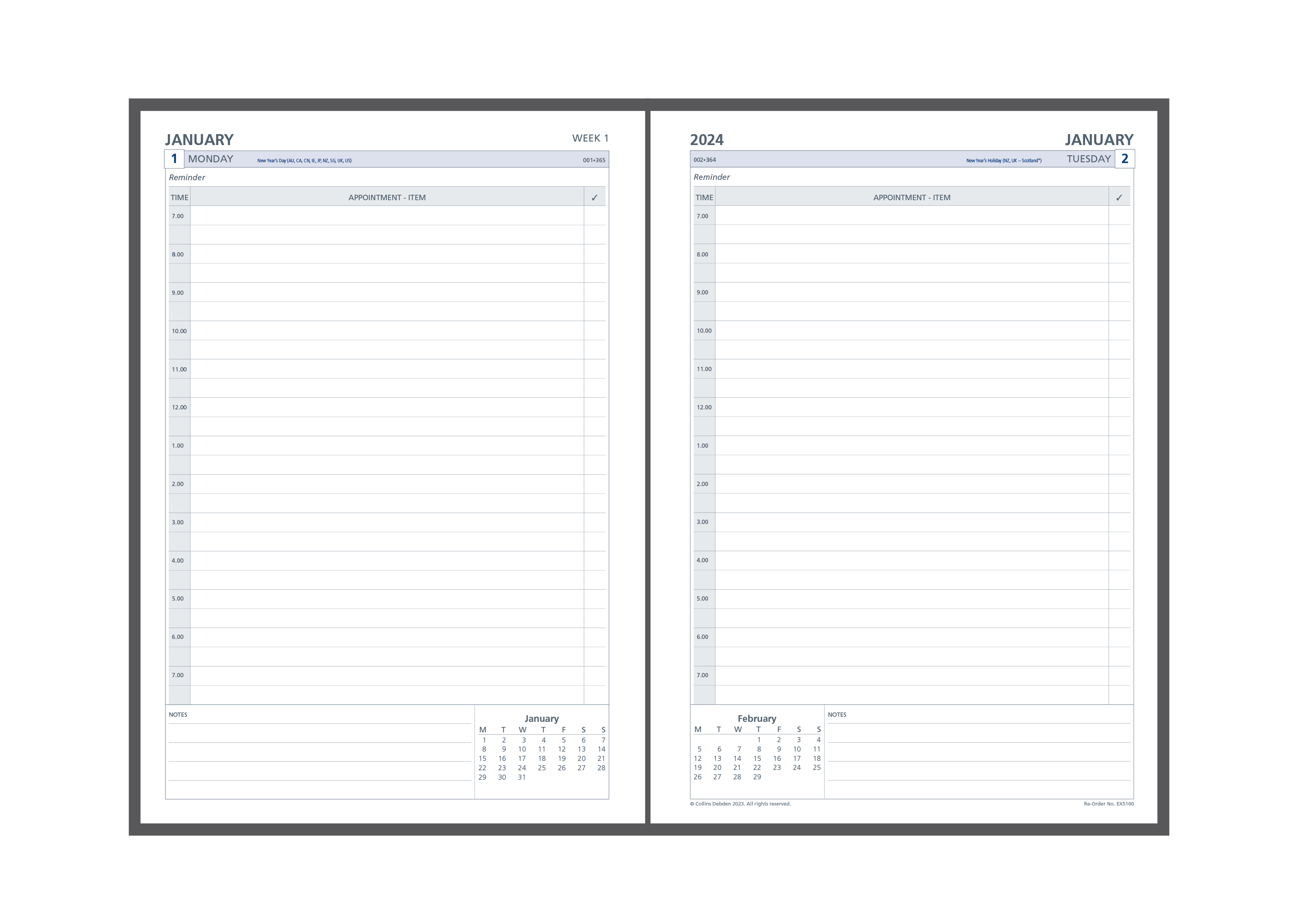 Day Planner Refill 2024 - Daily Dated (one year), Size A4 A4 (297 x 210mm)