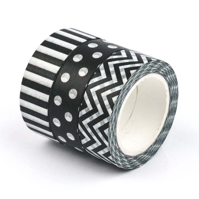 Yippee Stationery Washi Tape - Black & White Patterns / Set of 3