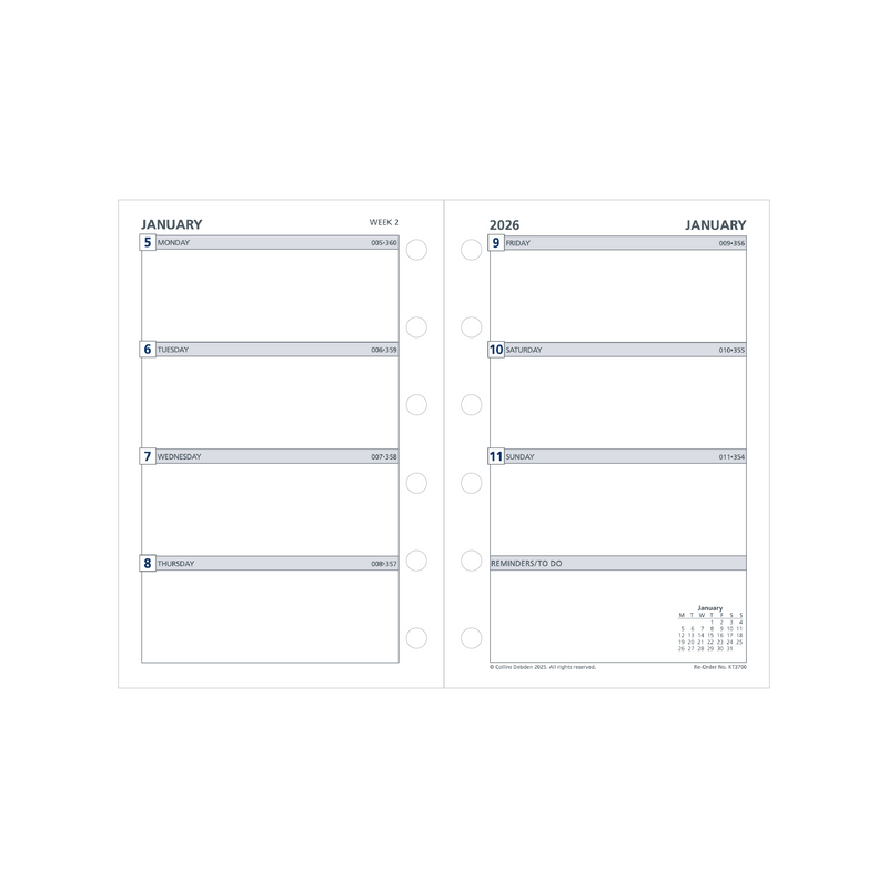 Day Planner Calendar Year 2026 Diary/Planner, Week to View, Pocket Refill