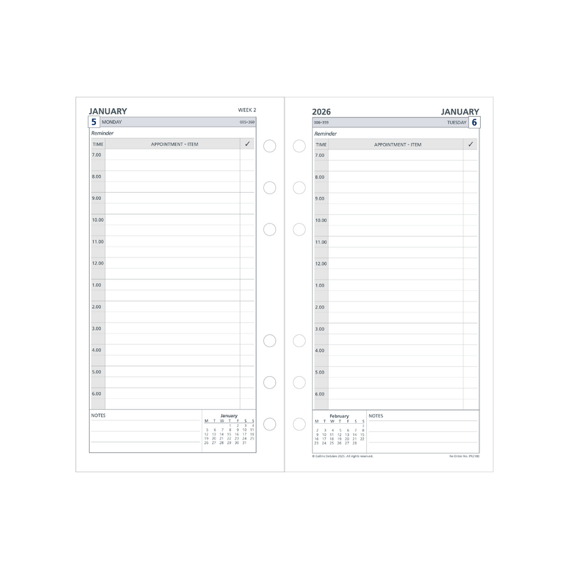Day Planner Calendar Year 2026 Diary/Planner, Day to Page - with Appointments, Personal Refill