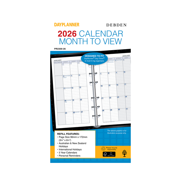 Day Planner Calendar Year 2026 Diary/Planner, Month to View, Personal Refill