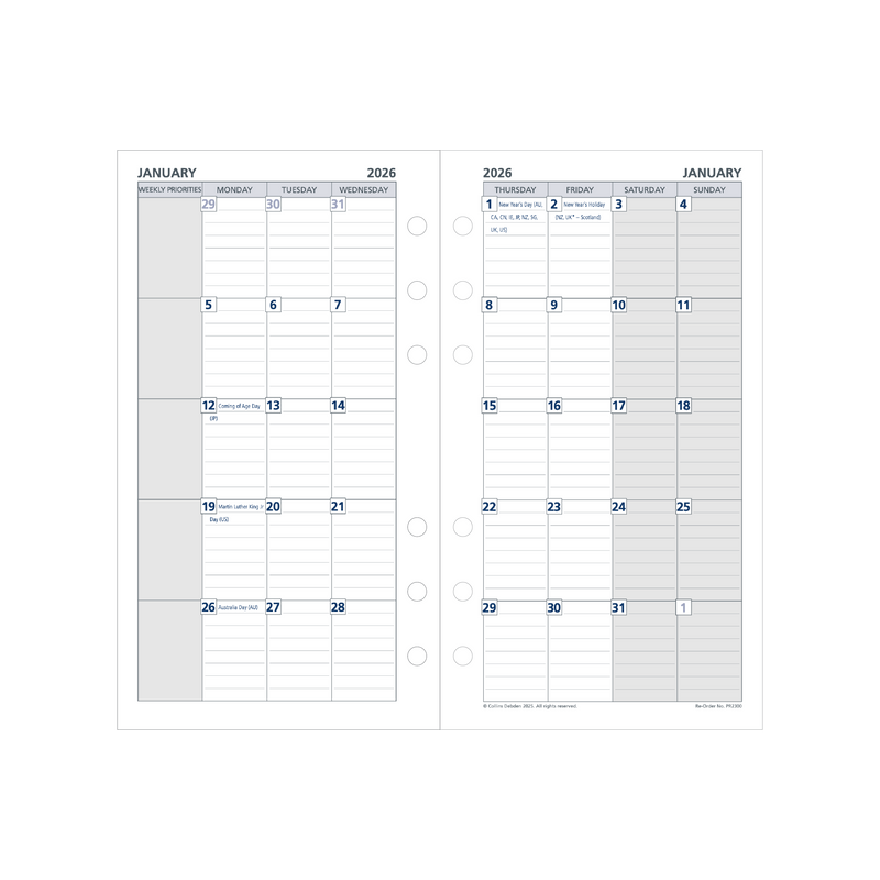 Day Planner Calendar Year 2026 Diary/Planner, Month to View, Personal Refill