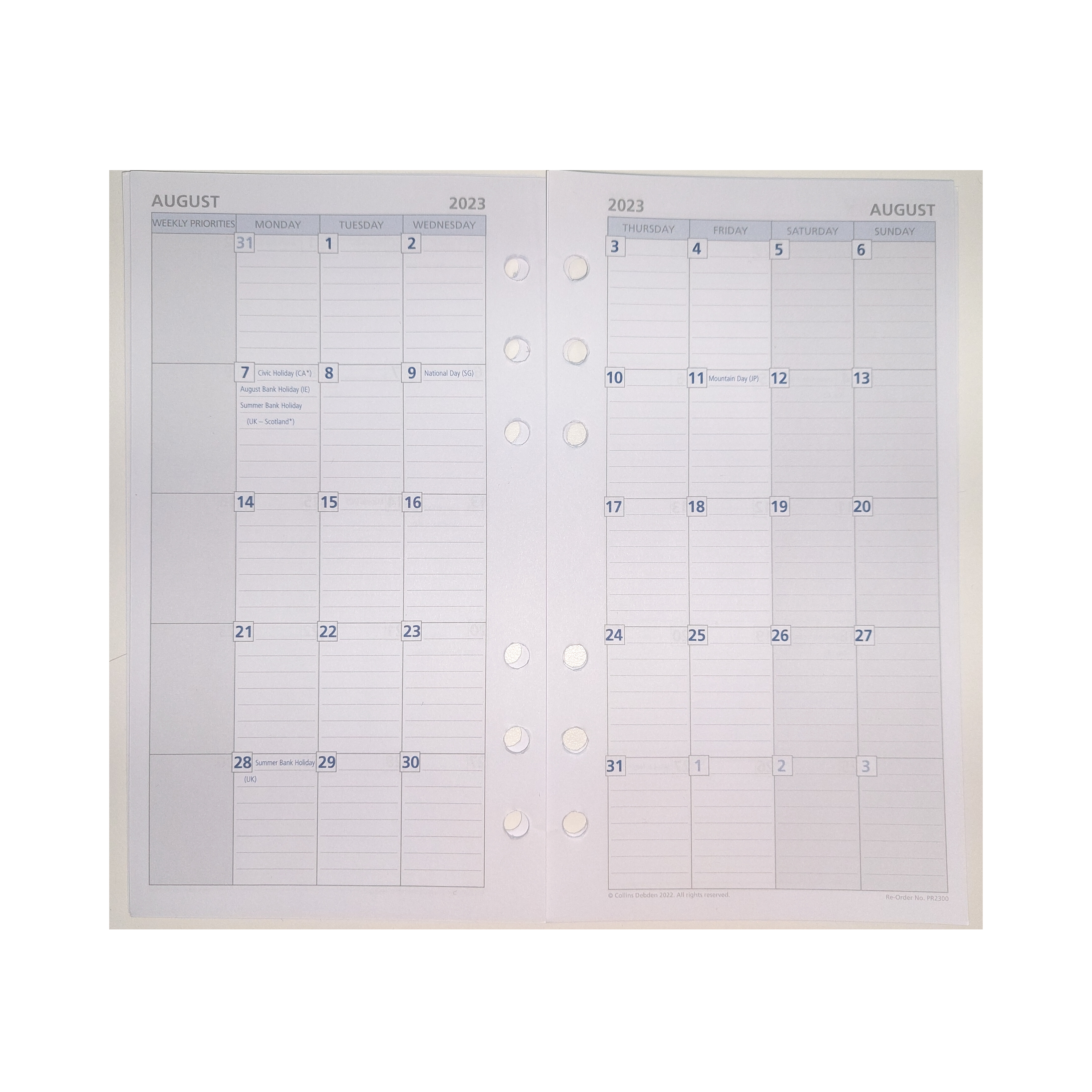 Day Planner Refill 2024 - Monthly Dated (one year), Size Personal