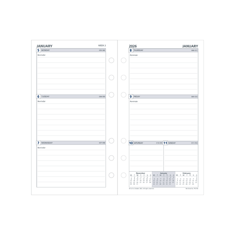 Day Planner Calendar Year 2026 Diary/Planner, Week to View, Personal Refill