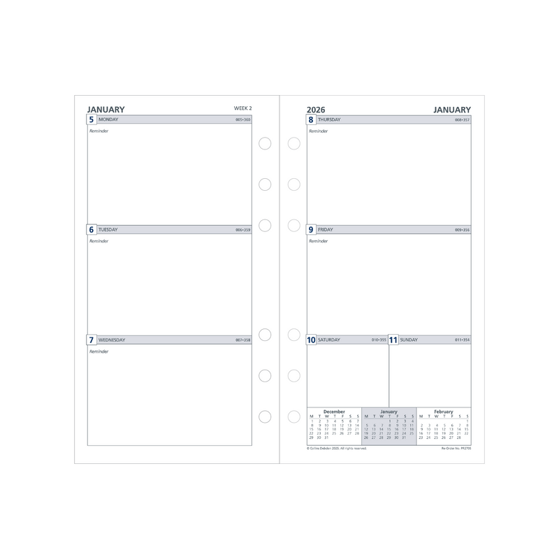 Day Planner Calendar Year 2026 Diary/Planner, Week to View, Personal Refill