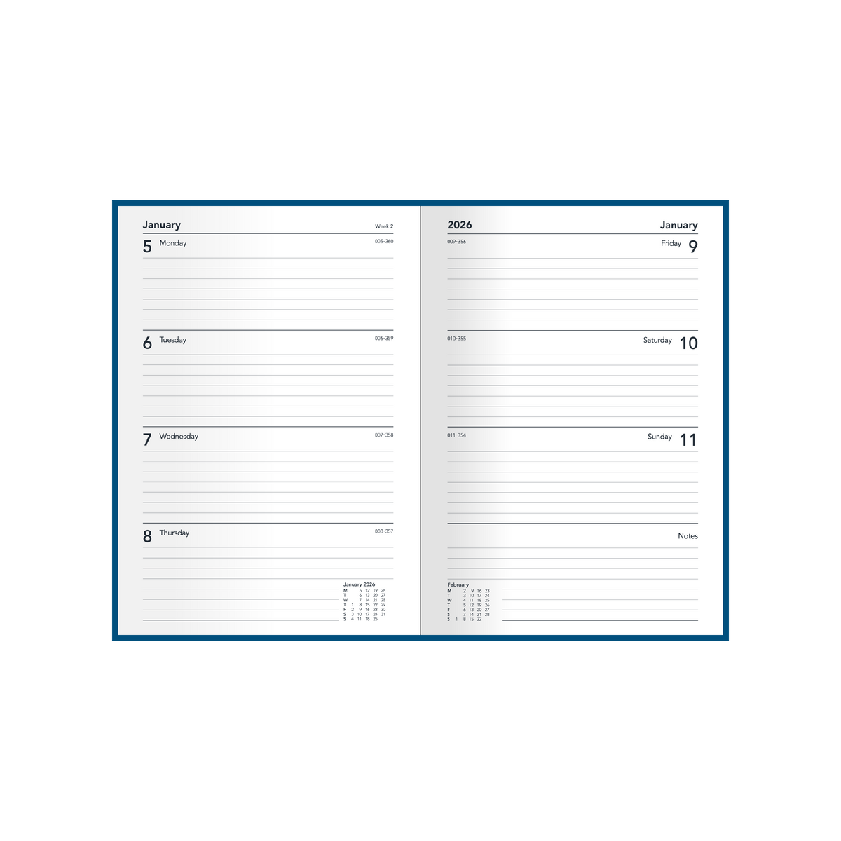 Silhouette Calendar Year 2026 Diary/Planner, Week to View, A5 Padded Cover
