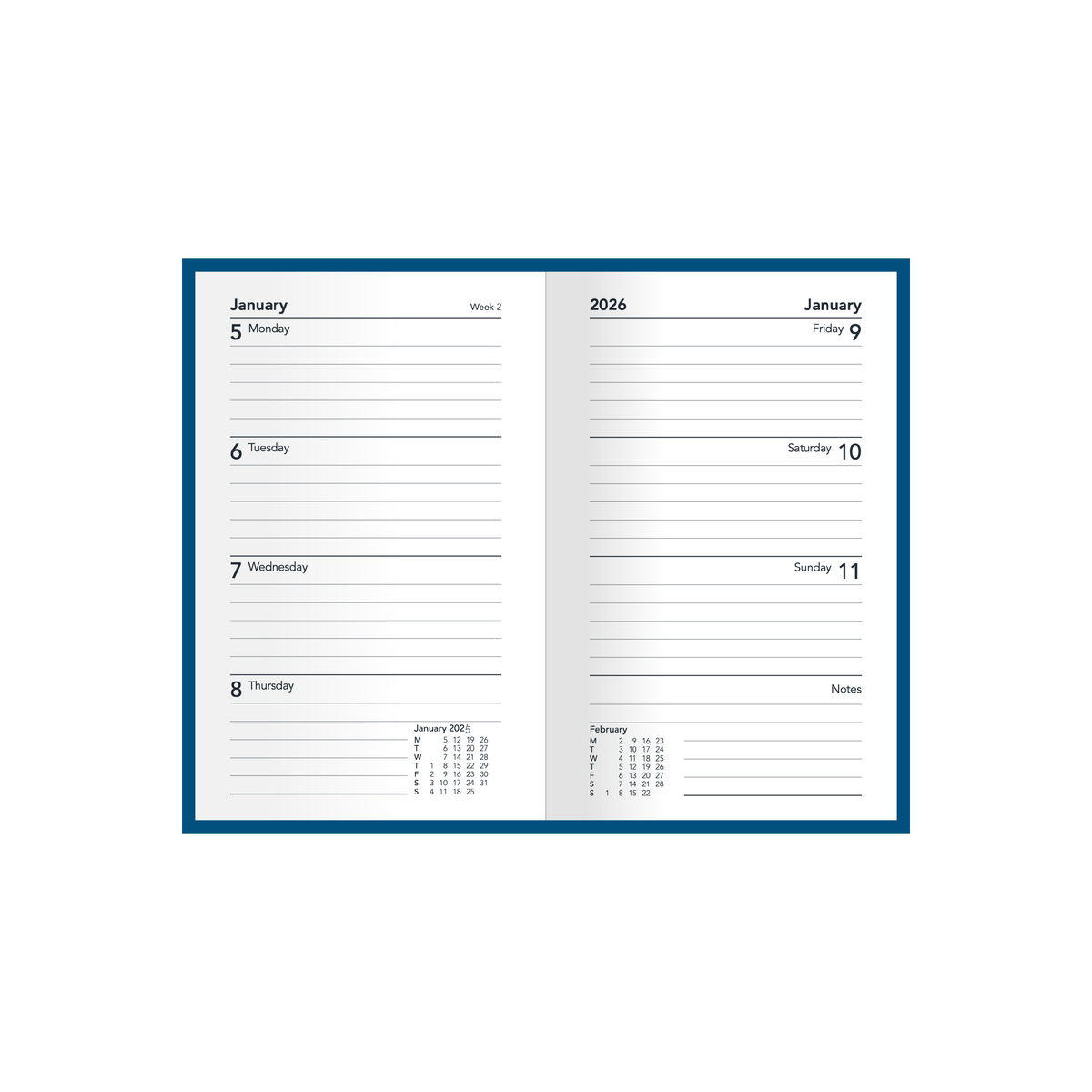 Silhouette Calendar Year 2026 Diary/Planner, Week to View, B7R Padded Cover