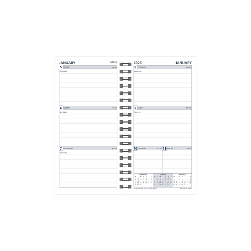 Day Planner Calendar Year 2026 Diary/Planner, Week to View, Slimline Refill