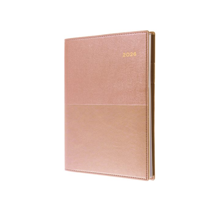 Vanessa Calendar Year 2026 Diary/Planner, Day to Page, A4 PU Soft Cover - Rose Gold