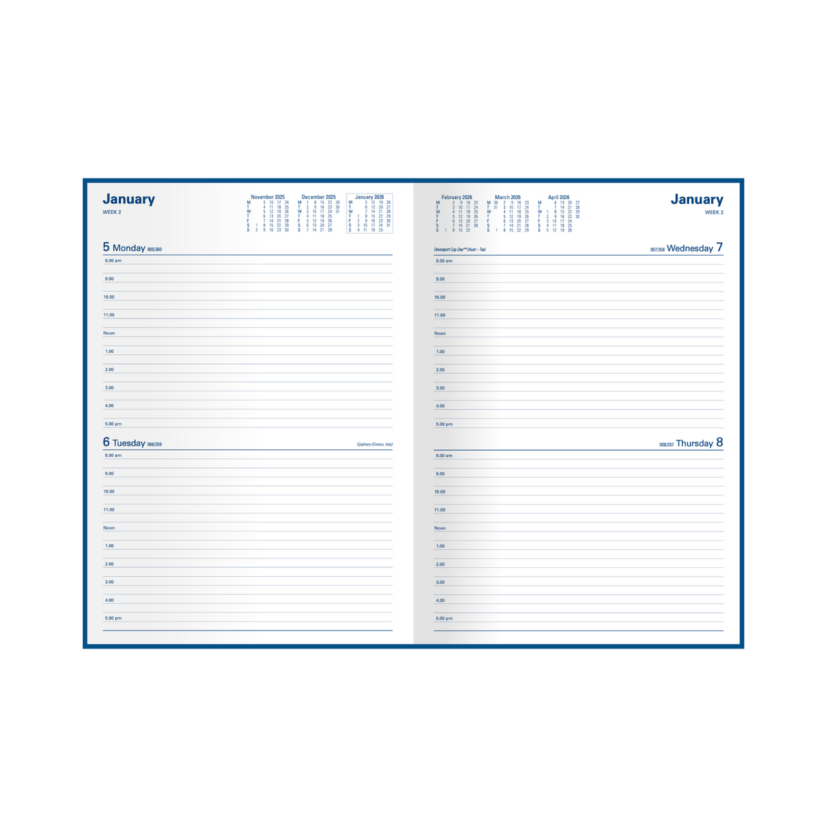 Kingsgrove Calendar Year 2026 Diary/Planner, 2 Days to a Page, A4 Hard Cover