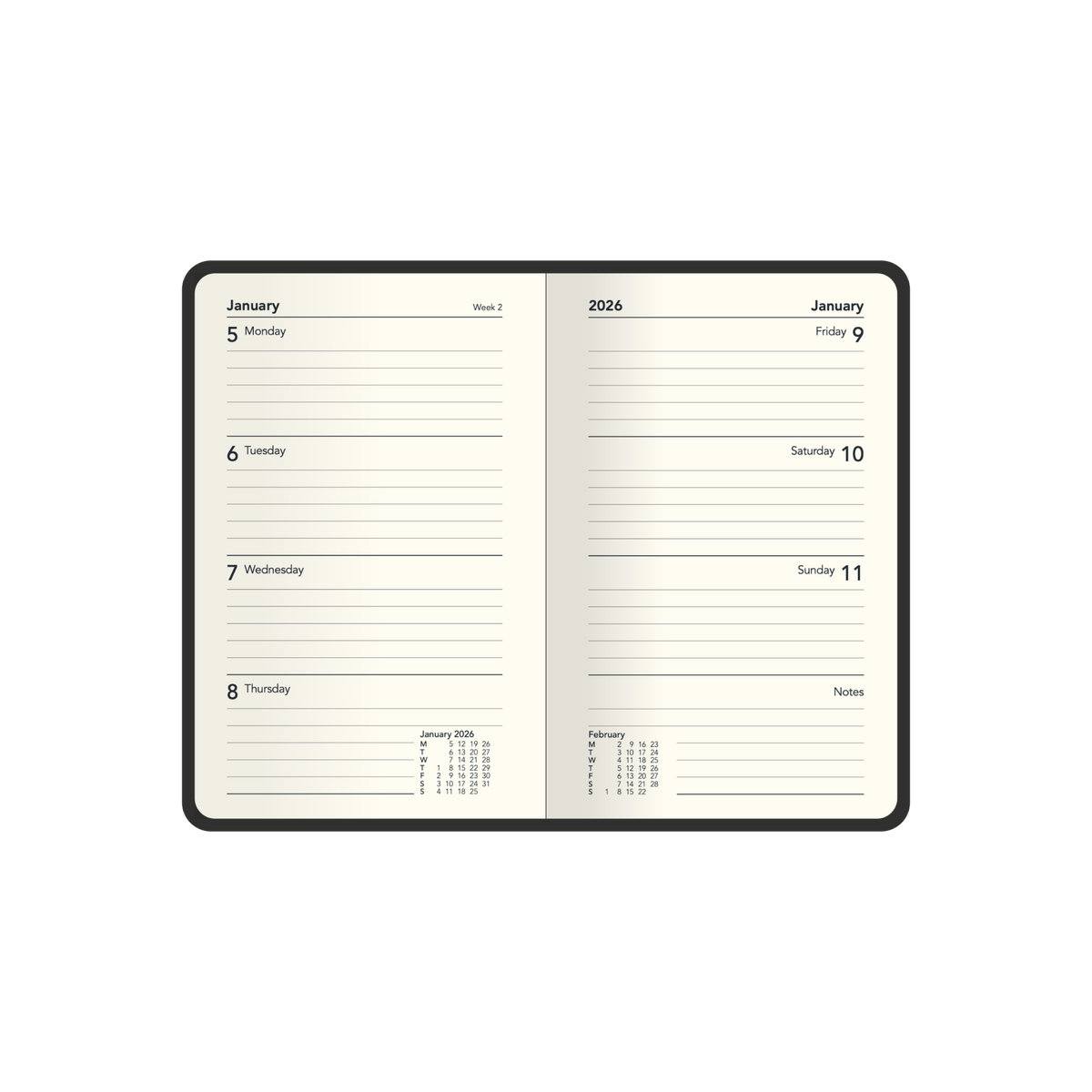 Designer Calendar Year 2026 Diary/Planner, Week to View, Pocket Hard Cover