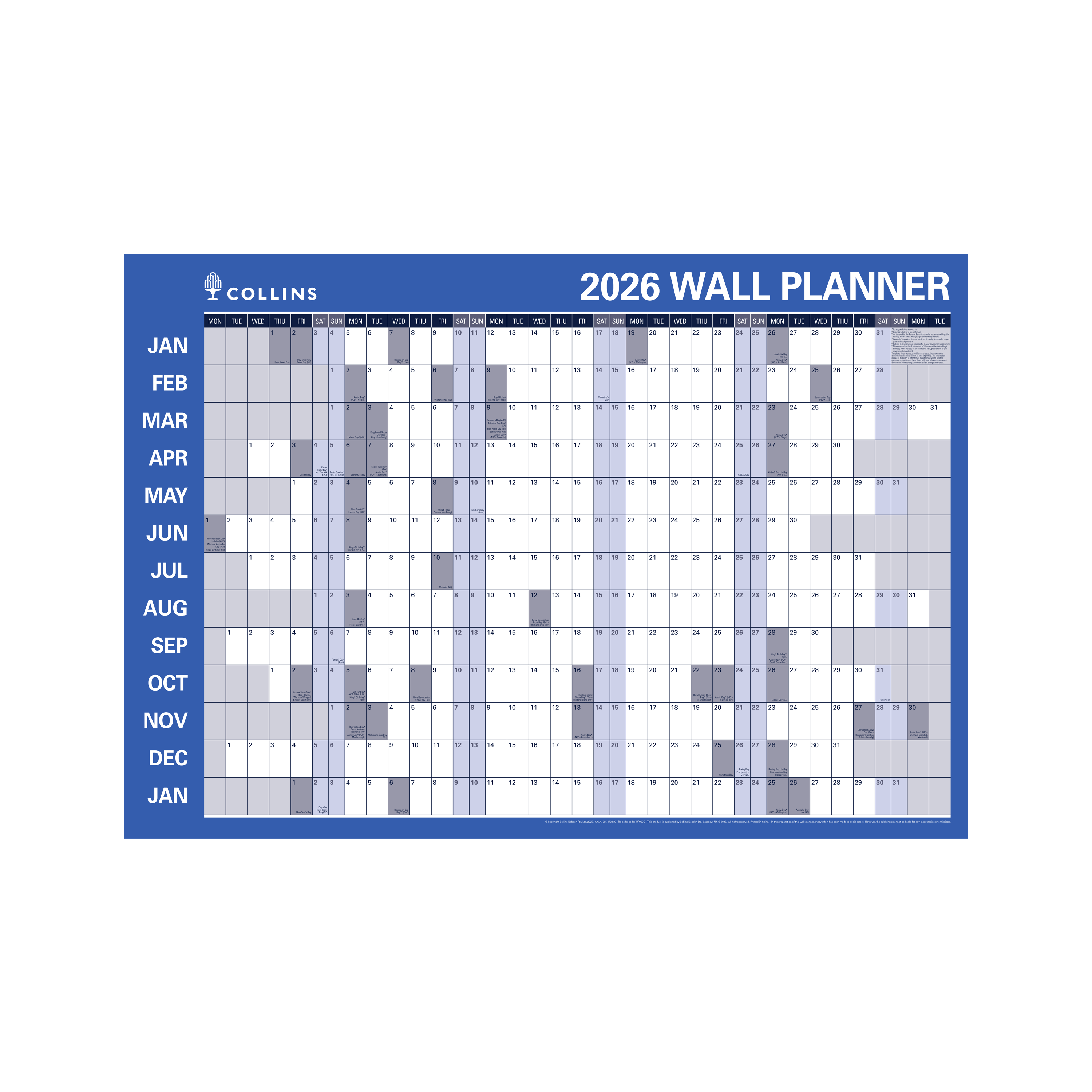 Wall Planner Calendar Year 2026 Diary/Planner, (h700 x w912 mm) Laminated Roll Up Year Planner - Vertical & horizontal