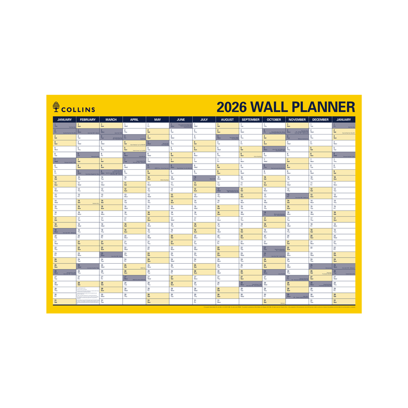 Wall Planner Calendar Year 2026 Diary/Planner, (h700 x w912 mm) Laminated Roll Up Year Planner - Vertical & horizontal