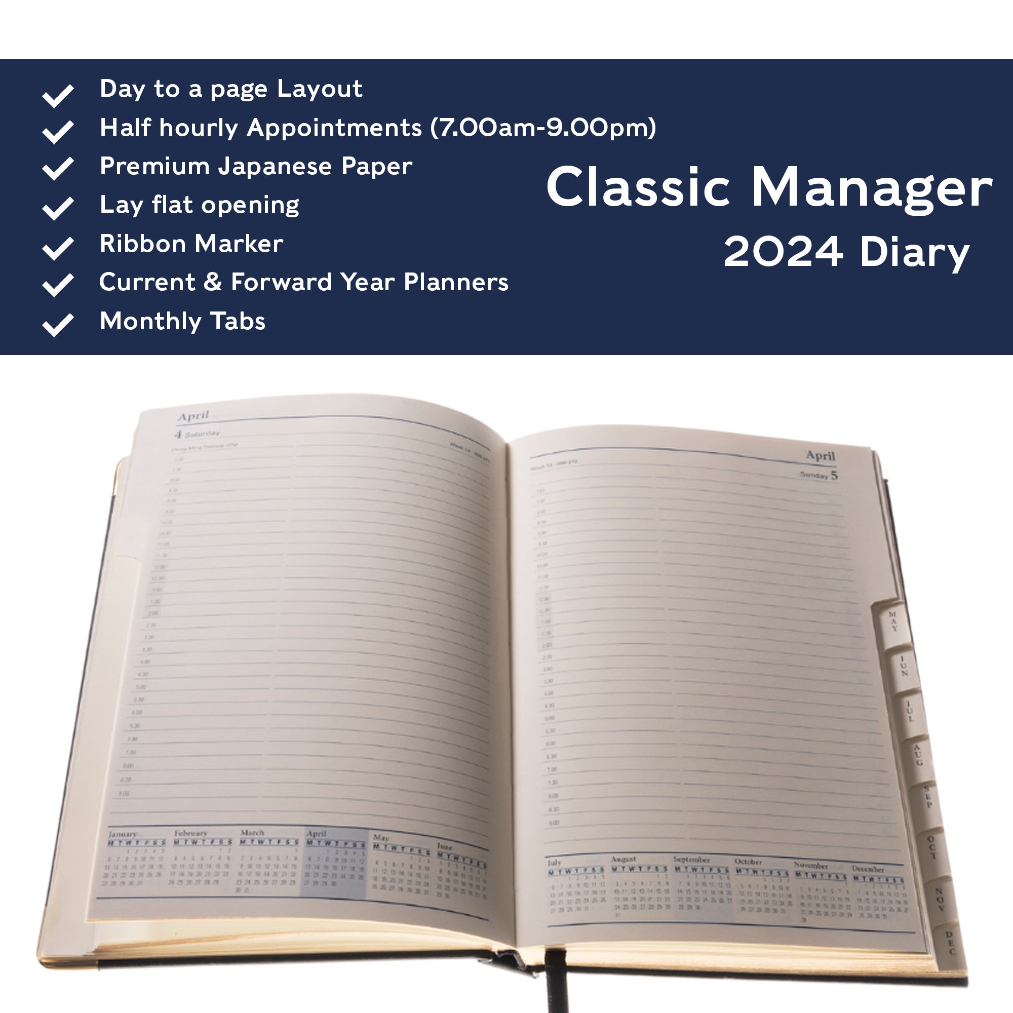 Classic 2024 Diary - Day to Page, Size Manager