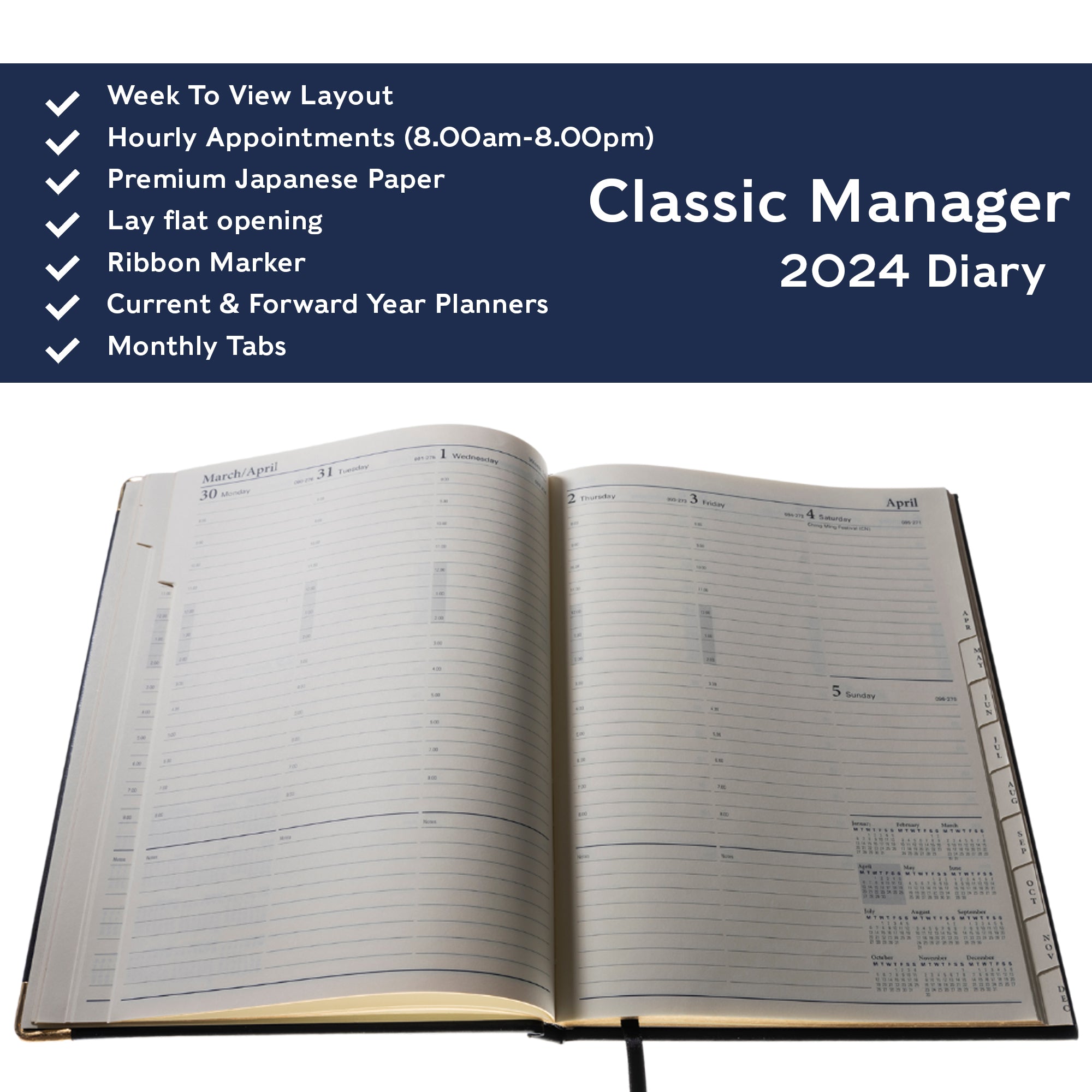 Classic 2024 Diary - Week to View (Vertical), Size Manager