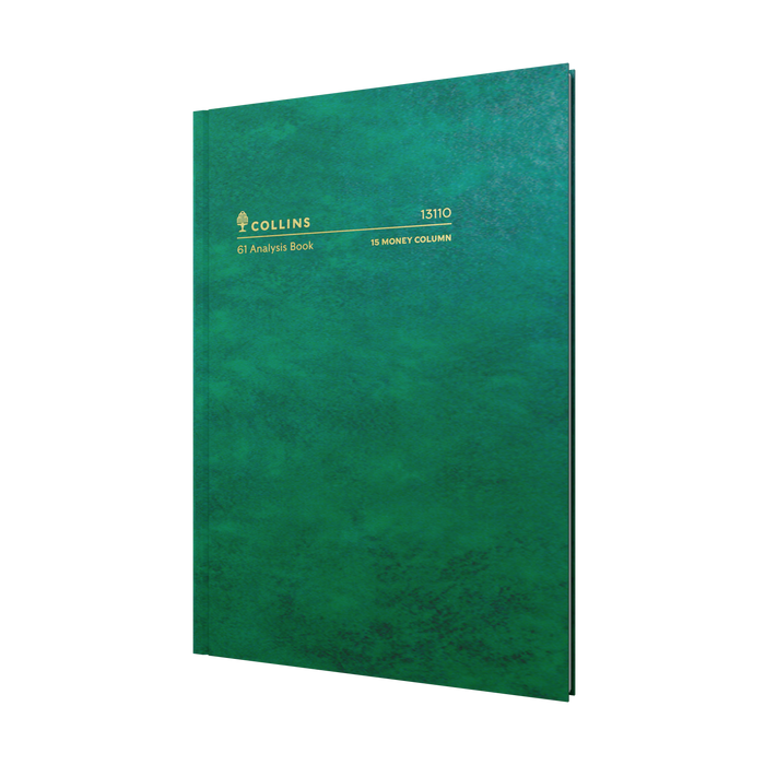 168PP A4 15 Money Column Analysis Book – Hardcover in Green – Collins 61 Series “Account & Analysis” Range