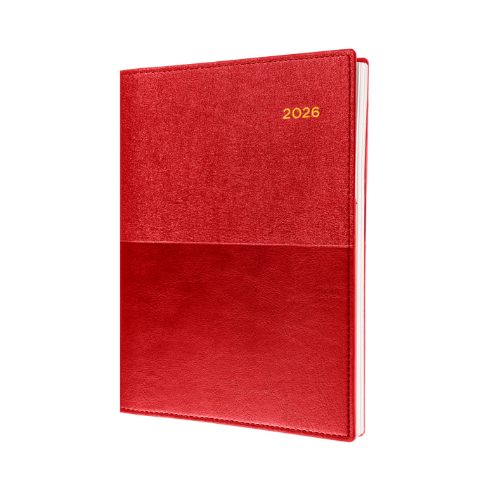 Vanessa Calendar Year 2026 Diary/Planner, Day to Page, A4 PU Soft Cover - Red