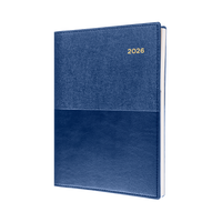 Vanessa Calendar Year 2026 Diary/Planner, Day to Page, A4 PU Soft Cover - Blue
