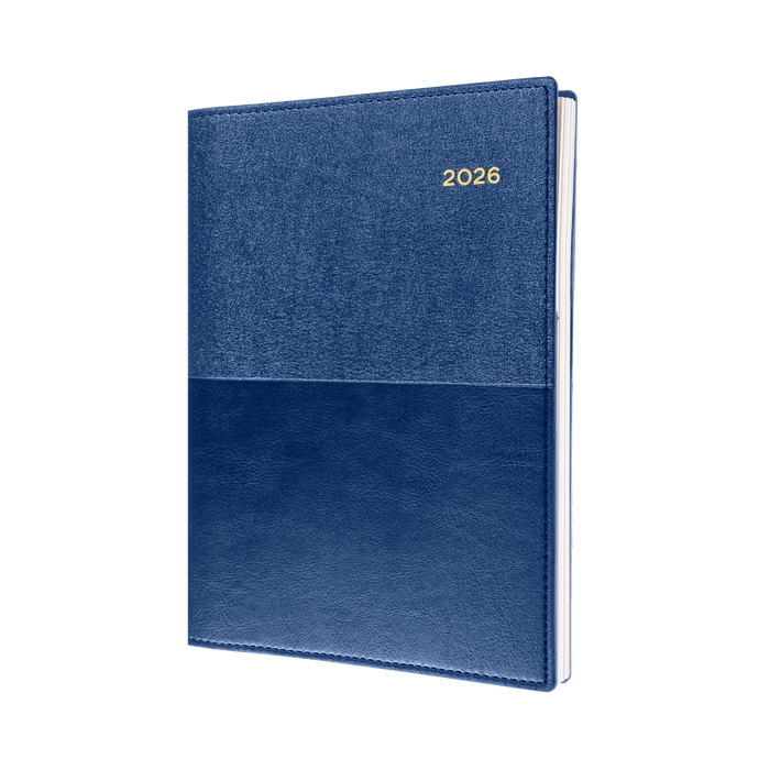 Vanessa Calendar Year 2026 Diary/Planner, Day to Page, A4 PU Soft Cover - Blue