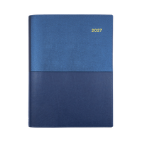 2027 Calendar Year Diary/Planner - 12 Month A4 Day to Page - Soft PU Cover in Blue - Collins Vanessa Range
