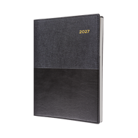 2027 Calendar Year Diary/Planner - 12 Month A4 Day to Page - Soft PU Cover in Black - Collins Vanessa Range