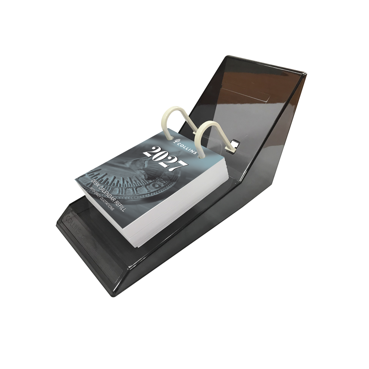 2027 Calendar Year Diary/Planner - 12 Month Desk Calendar with Acrylic Stand (219 x 96mm) Day to Page - Collins Desk Calendar Accessories Range