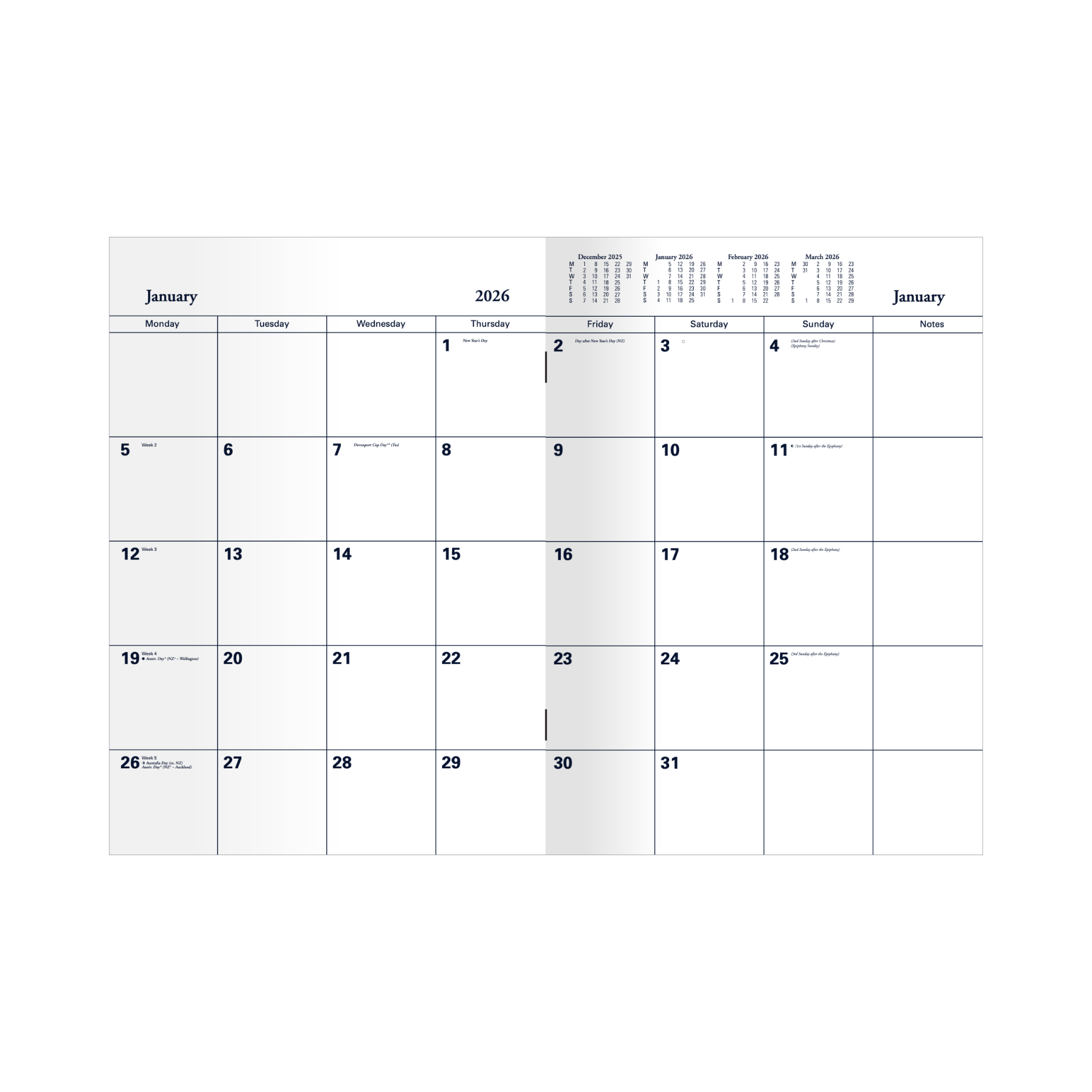 Collins - Colplan Calendar Year 2026 Diary/Planner, Month to View, A4 Soft Cover