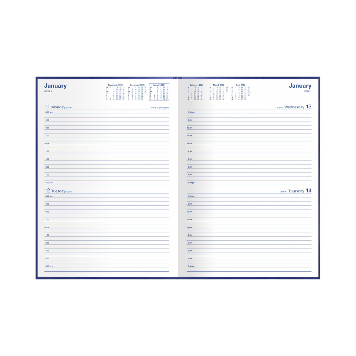 2027 Calendar Year Diary/Planner - 12 Month A4 2 Days to a Page - Hard Cover - Collins Kingsgrove Range