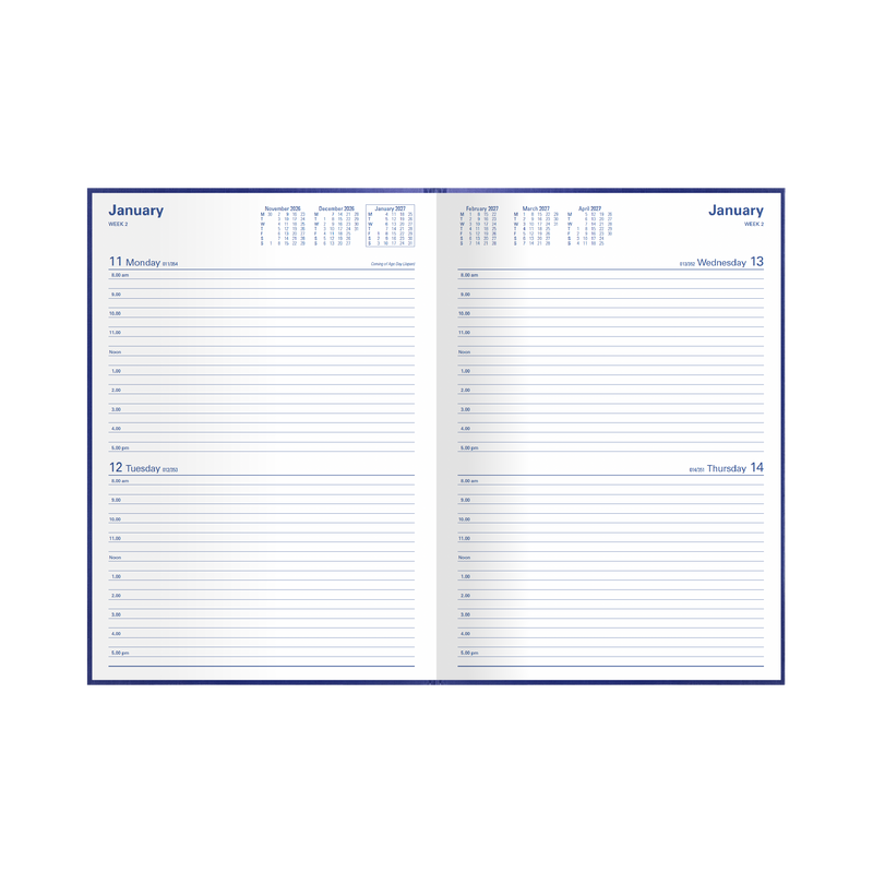 2027 Calendar Year Diary/Planner - 12 Month A4 2 Days to a Page - Hard Cover - Collins Kingsgrove Range