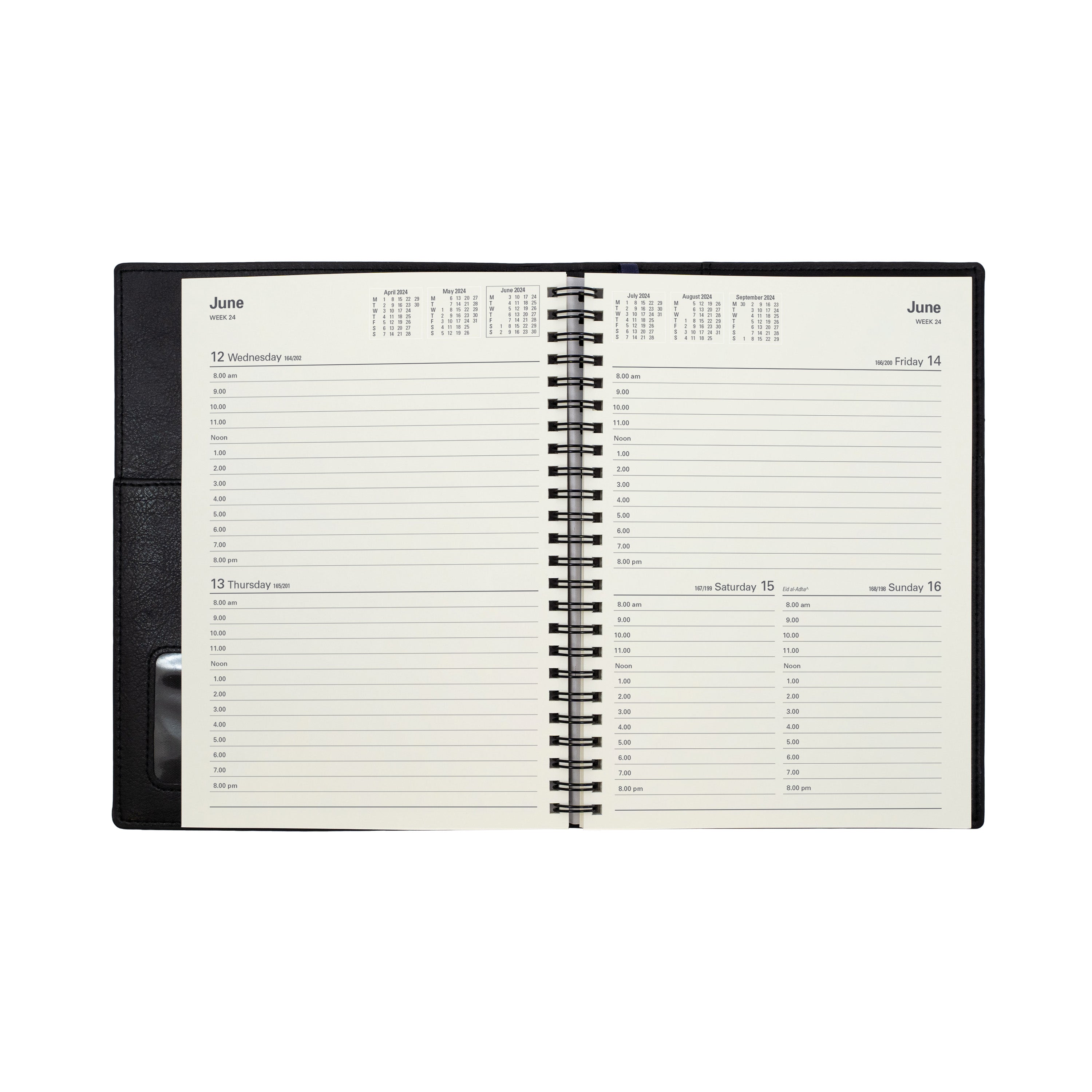 Vanessa 2024 Diary - 2 Days to a Page, Size A5 Black / A5 (210 x 148mm)