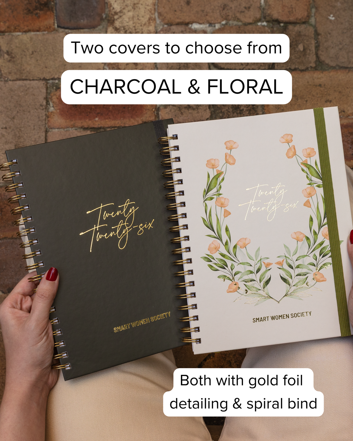 Smart Women Society Calendar Year 2026 Diary/Planner, Week to View, B5 Wiro Bound -Charcoal