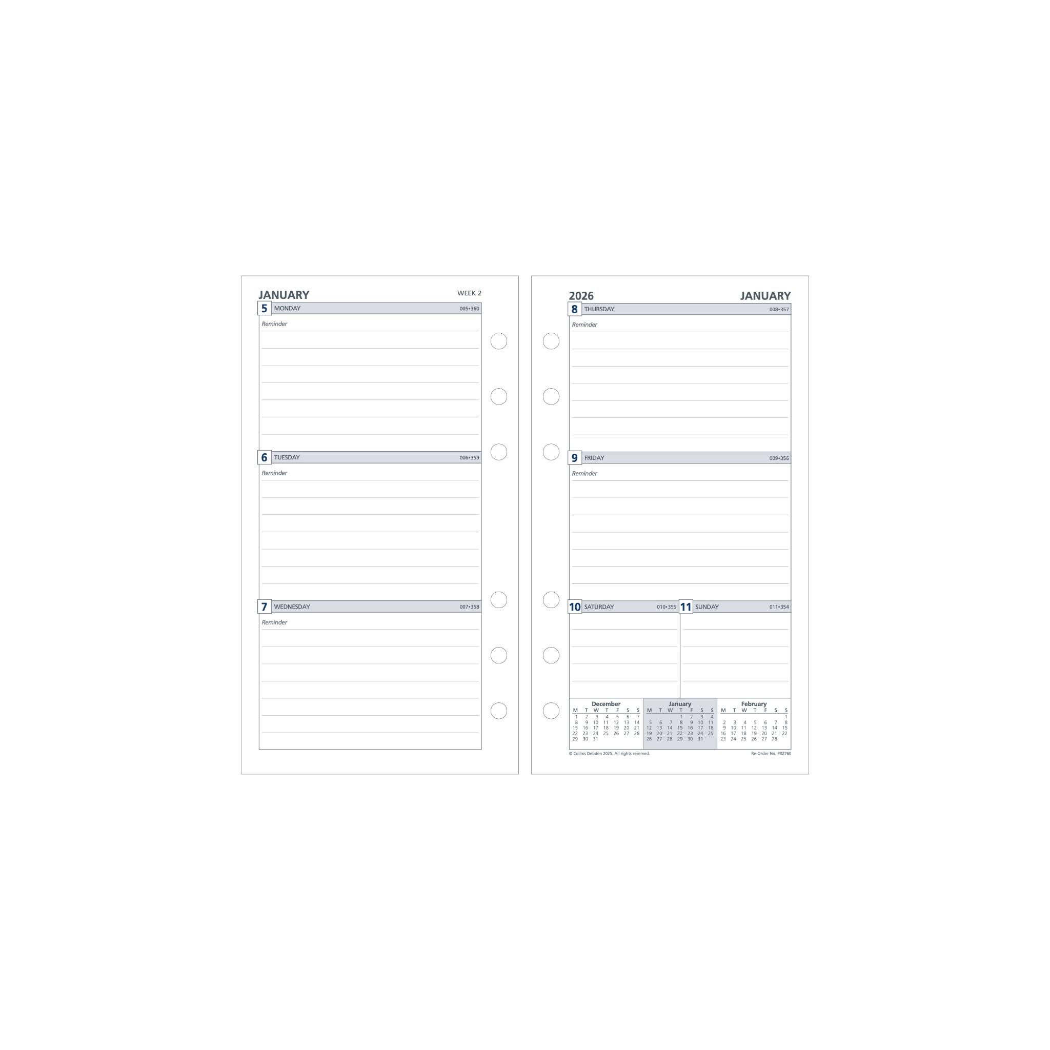 Collins - Day Planner 2025-2026 Financial Year Diary/Planner, Week to View, Personal (172x96mm) Refill