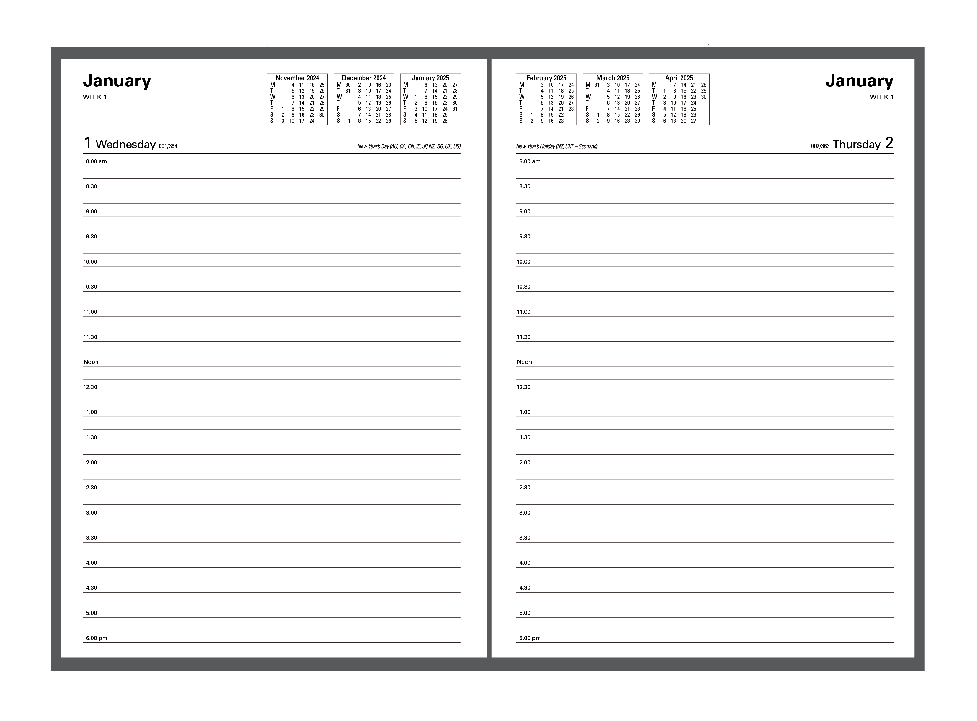 Kyoto -A4 - Day-to-Page - 2025 Calendar Year Diary/Planner โ Collins Debden