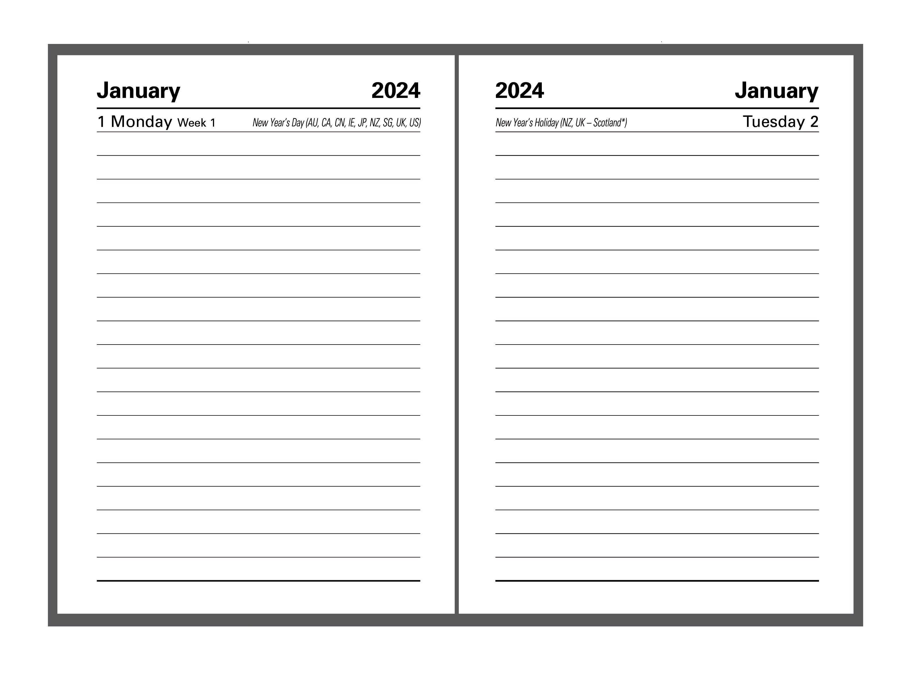 Kyoto 2024 Diary - Day to Page, Size A7 Black / A7 (105 x 74mm)