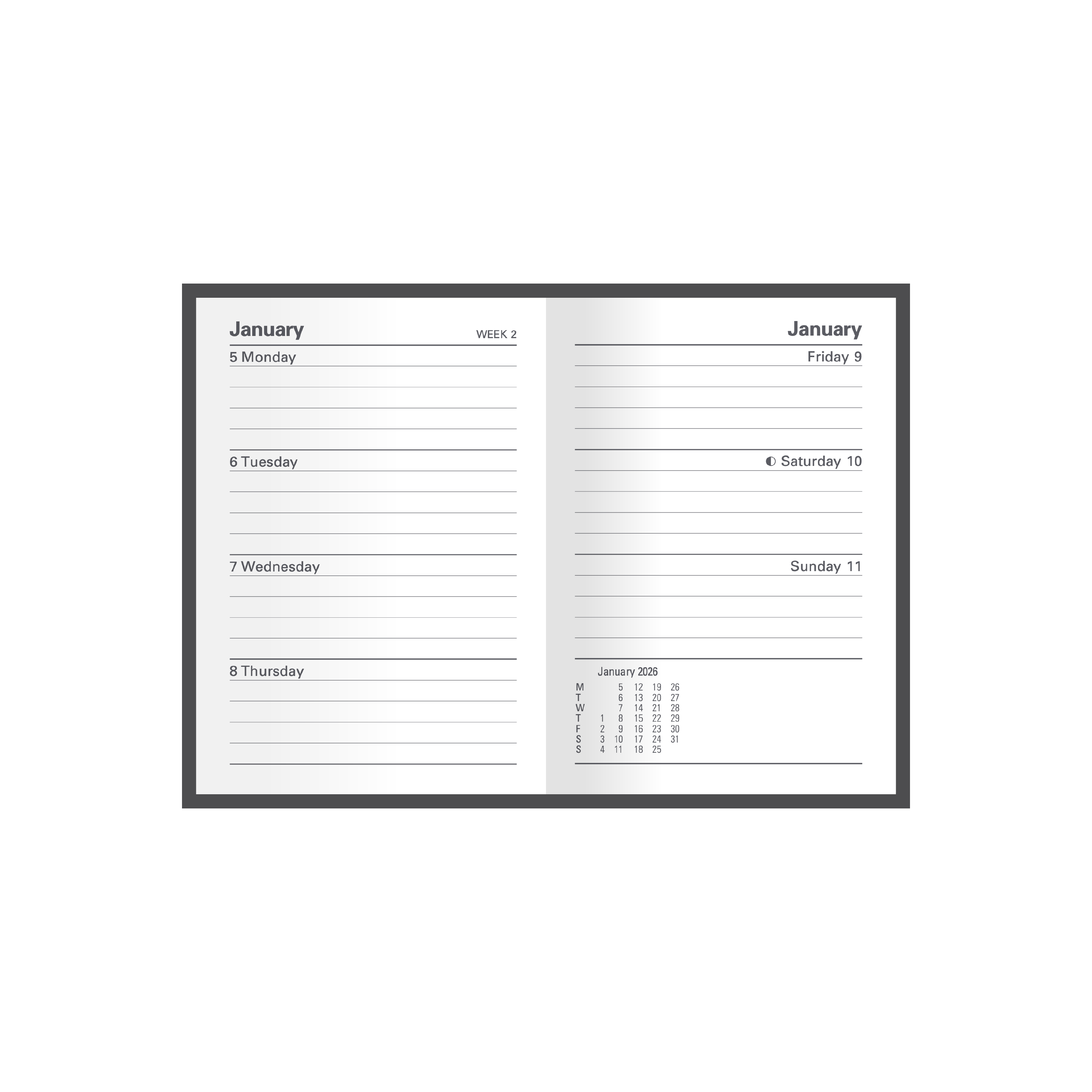 Kyoto Calendar Year 2026 Diary/Planner, Week to View, A7 Hard Cover