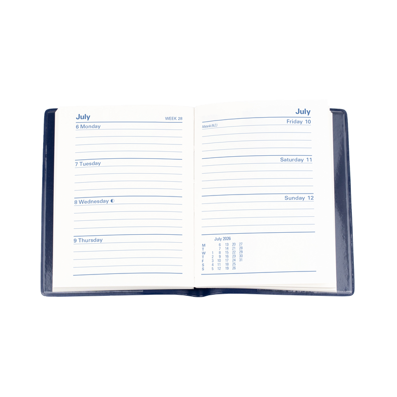Belmont Calendar Year 2026 Diary/Planner, Week to View with pencil, A7 Hard Cover