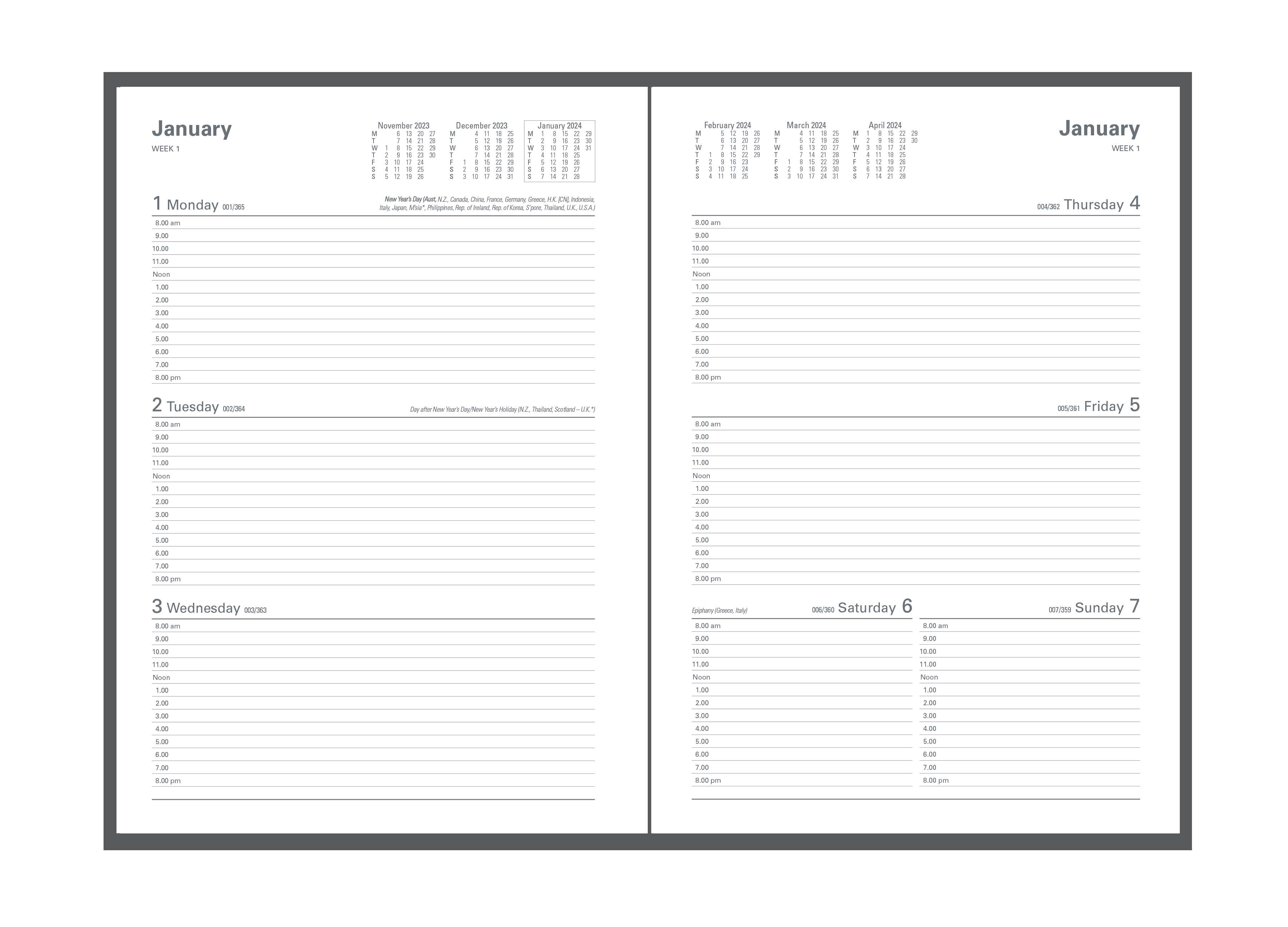 Appointment 2024 Diary - Week to View (Hourly), Size A4